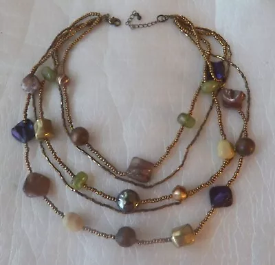 Shell Glass Acrylic & Wood Beads 5 Strand Necklace #necklace #jewelry #fashion • $6.52