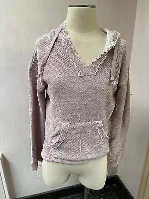 NWT VINTAGE HAVANA Anthropologie Pink Soft Destroyed Hoodie Sweatshirt-L-$74 • $28