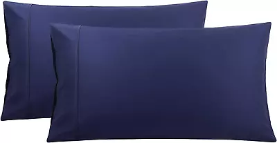 Navy Blue Pillow Cases King Size Set Of 2 Super Soft Bed Pillow Covers With Zip • $29.98