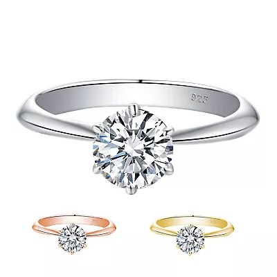 Moissanite Engagement Promise Rings For Women 1 Carat Round Cut Sterling Silver • $38.99