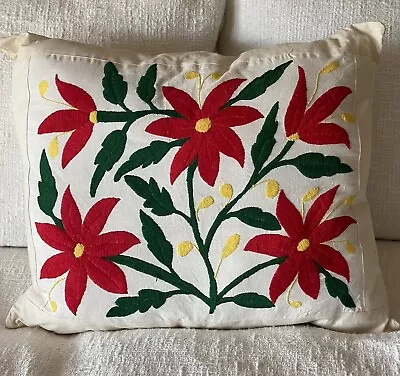 Hand-Embroidered Mexican Otomi Poinsettia Pillow Cover 20  X 17  • $29.99