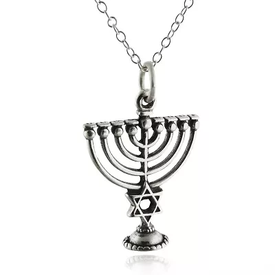 Menorah W/ Star Of David Charm Necklace 925 Sterling Silver 9 Branch Hanukkah • $20