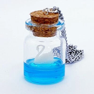$12.32 • Buy Handmade SWAN LAKE BOTTLE NECKLACE Cute GLASS Jar MINIATURE Diorama WATER Scene