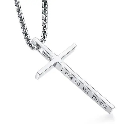 Men Women Cross Necklace Boy Stainless Steel Christian STRENGTH Pendant Chain • $9.99