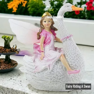 Magical Fairy Riding A Swan Figurine Ornament Fantasy Myth Home Fairy Garden • £16.90