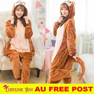 Onesie Animal Kigurumi Brown Monkey Unisex Pyjamas Sleepwear Cosplay Costume AU • $17.98