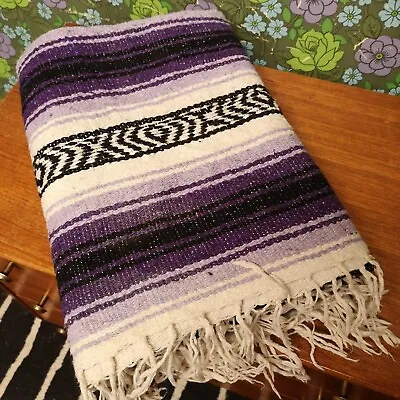 £17.99 • Buy Purple Grey Mexican Woven Stripy Falsa Yoga Beach/Picnic Blanket / Throw