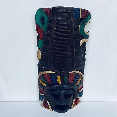 Hand Carved Hand Painted Mexican Mayan Wooden Wood Mask VTG • $43.94