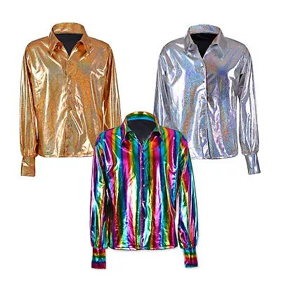 Metallic Holographic 70s Party Shirts: Festival Rave Shirt Men Women Unisex  • £22.95