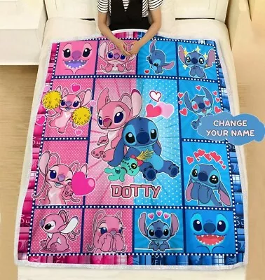 $32.99 • Buy Personalized Disney Stitch Fleece Blanket, Disney Lilo And Stitch Fleece Blanket