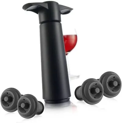 Vacu Vin Wine Saver Vacuum Pump With 4 Vacuum Wine Stopper Durable Black • £20.99