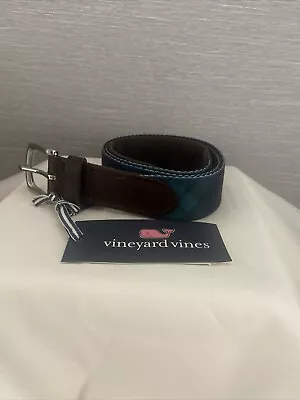 Vineyard Vines Men’s Belt Sz 34 New Leather Polyester Green Blue Black Shep Ian • $11.98