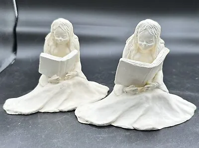 Vtg Rare Handmade Signed Plaster Bookends Girls Reading Fairy Tales ‘94 4 Of 25 • £52.25