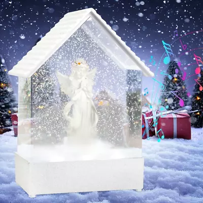 -Angel Musical Snow Globe - Praying Angel Statue Lights Festival Decor For Home • $91.39