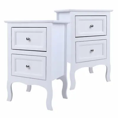 Pair Of White Bedroom Bedside Table Unit Cabinet Nightstand With 2 Drawers • £56.99