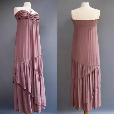 YA Los Angeles Plum Hippie Festival Maxi Dress Strapless Layers Cinched Rushed L • $39.99