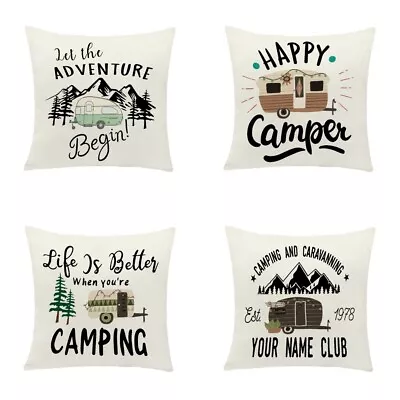 Set Of 4  Camping Happy Camper Campervan Pillow Cover - Decorative Case Gifts • $20.89