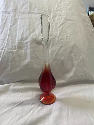 Viking Stretch Glass Vase 10.5  Tall 6 Pedal - Red - Orange-Green-Clear Vintage • $72