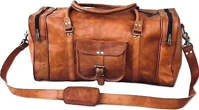Handmade Leather Duffel Travel Gym Overnight Weekend Leather Bag Classic Square • $119.99