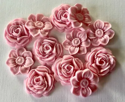 6 X Pink Roses  6 X Flowers Edible Cake Toppers  Wedding CupcakeBirthday • £4.95