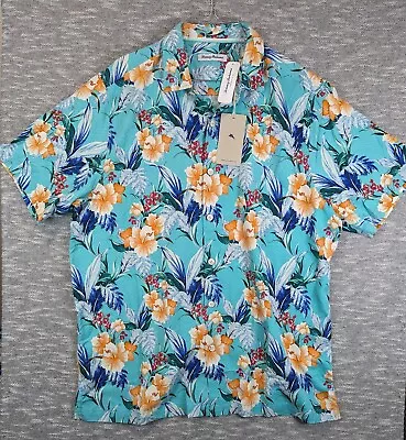 Tommy Bahama Hawaiian Shirt Men's LT 100% Silk Coco Beach Floral Ming Jade Blue  • $72.99