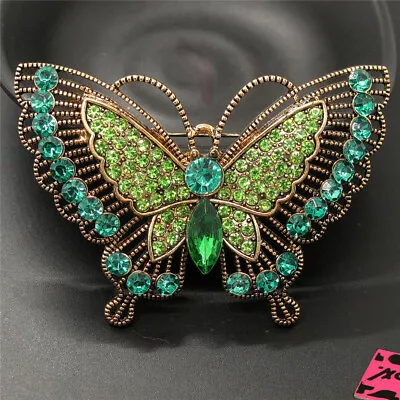 Hot Green Crystal Vintage Butterfly Crystal Lady Fashion Women Brooch Pin Gift • $3.86