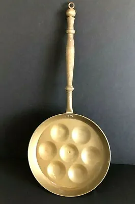 Vintage Antique Wall Hanging Brass Egg Pan Poacher With Wood Handle 18.5  • $25