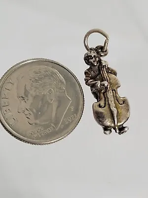 Vtg .925 Sterling Silver Man Person Playing Bass Guitar 3D Bracelet Charm 2.8g • $19.95