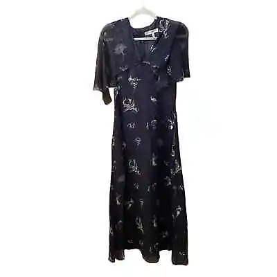 Morgane Le Fay Silk Navy Maxi Dress Dragon Horse Fox Small  • $250