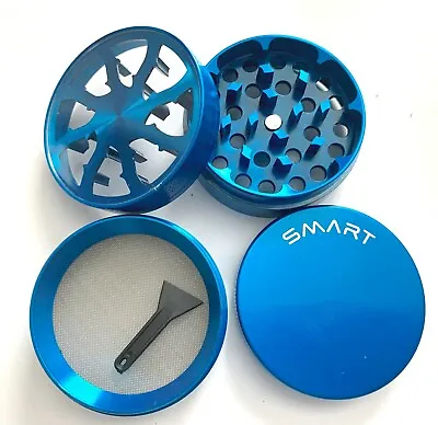 Clear Top Blue  Tobacco Spice Herb Grinder 4 Piece Zinc & Steel Metal Crusher • £10.09