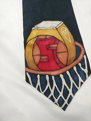 Vintage FHILLL Chicago Bulls Hand Painted Signed 1997 NBA Tie Art Michael Jordan • $14.95