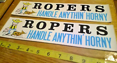 2 Original VINTAGE 70's BUMPER STICKERS Humor Ropers Handle Anything' Horny • $10