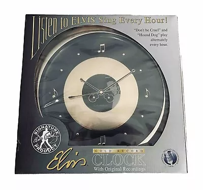 VTG Elvis Gold Record Wall Clock Sings Don’t Be Cruel Or Hound Dog Each Hour New • $50