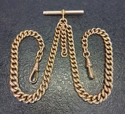 Antique Rolled Gold Graduated Curb Link Double Albert Pocket Watch Chain By S.P. • $56