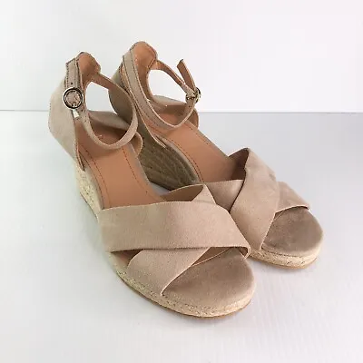 H&M Womens Nude Beige Wedge 7cm High Sandals With Ankle Strap Size AU 6 EU 37 • $28