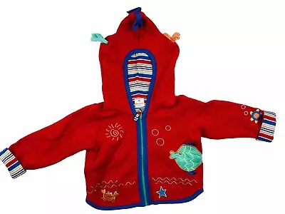 Hanna Andersson Sz 80 Red Zip Up Jacket W/hood Fish Crab Star Kids Toddler Girl • $13.45