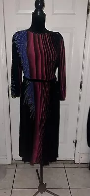 VIRGINIE PARIS Vintage Pleated Dress With Scarf Belt Tie M/L • $59