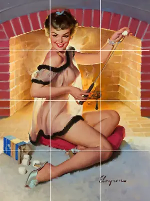 A Warm Welcome GIL ELVGREN Vintage Pin-up Ceramic Tile Mural Backsplash • $179