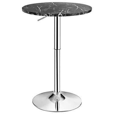Round Bistro Bar Table Height Adjustable 360°Swivel Iron Silver Leg & Base Black • $68.84