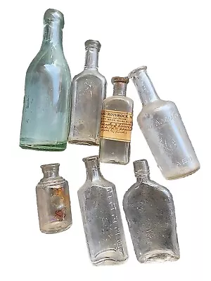 Great Lot Of 7 Rare USA Glass Embossed Medicine Druggist Bottles 1890s Vtg Orig • $9