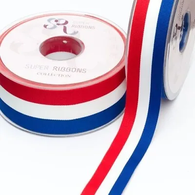 Grosgrain Stripe Red White And Blue Tri Colours Widths 25mm 38mm Royal Ribbon • £2.80