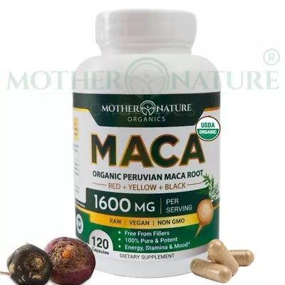 Certified USDA Organic Maca Root Capsules 1600mg 120 Count - Two Month Supply • $22.99