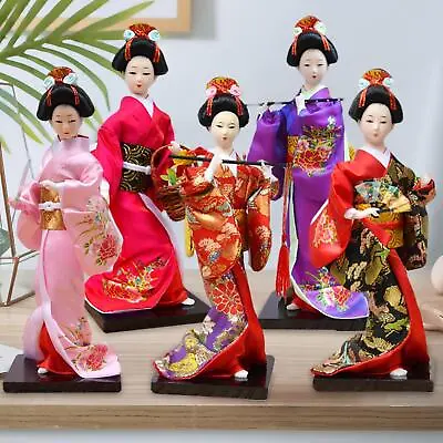27cm Japanese Kimono Geisha Doll Collectible Figurine Resin Office Ornament • £13.45