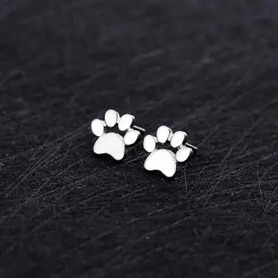 £4.90 • Buy Paw Print Cat Dog Earrings  Pushback Stud Silver  Or Gold Colour
