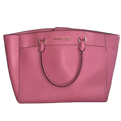 Michael Kors EMMY Large Leather Handbag In Tulip Pink Double Handle Shoulder • $80.89