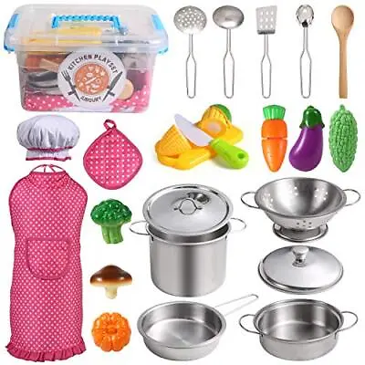 $57.61 • Buy Juboury Kitchen Pretend Play Toys With Stainless Steel Cookware Pots And Pans...