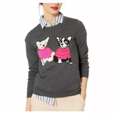 J Crew Mercantile French Bulldog Sweater XS Gray Merino Wool Blend • $31.99