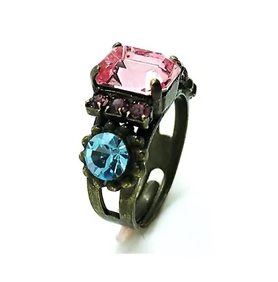 Mariana Ring Pearl Beautiful Rectungle Shape Pink& Light Blue Crystal Swarovski • $115