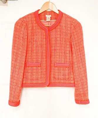 J. Crew Tweed Boucle Jacket Blazer Women's Size (4) Cotton Wool Blend Neon 83346 • $78