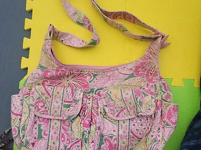 Vera Bradley Pinwheel Pink Cargo Sling Bag Large Crossbody Purse (Green Pink) • $23.99